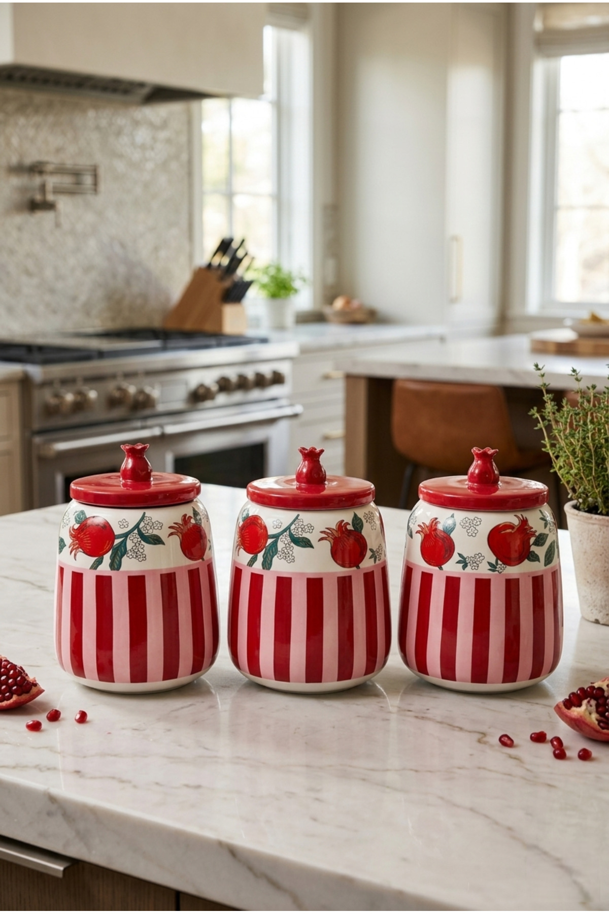 3’lü Oval Narlı Kavanoz Seti | Cam Saklama Kavanozları Şık Tasarım