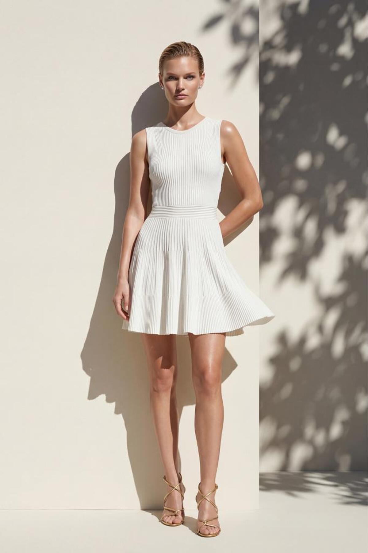 Join Us  Sırt Dekolteli Beyaz Mini Kloş Elbise