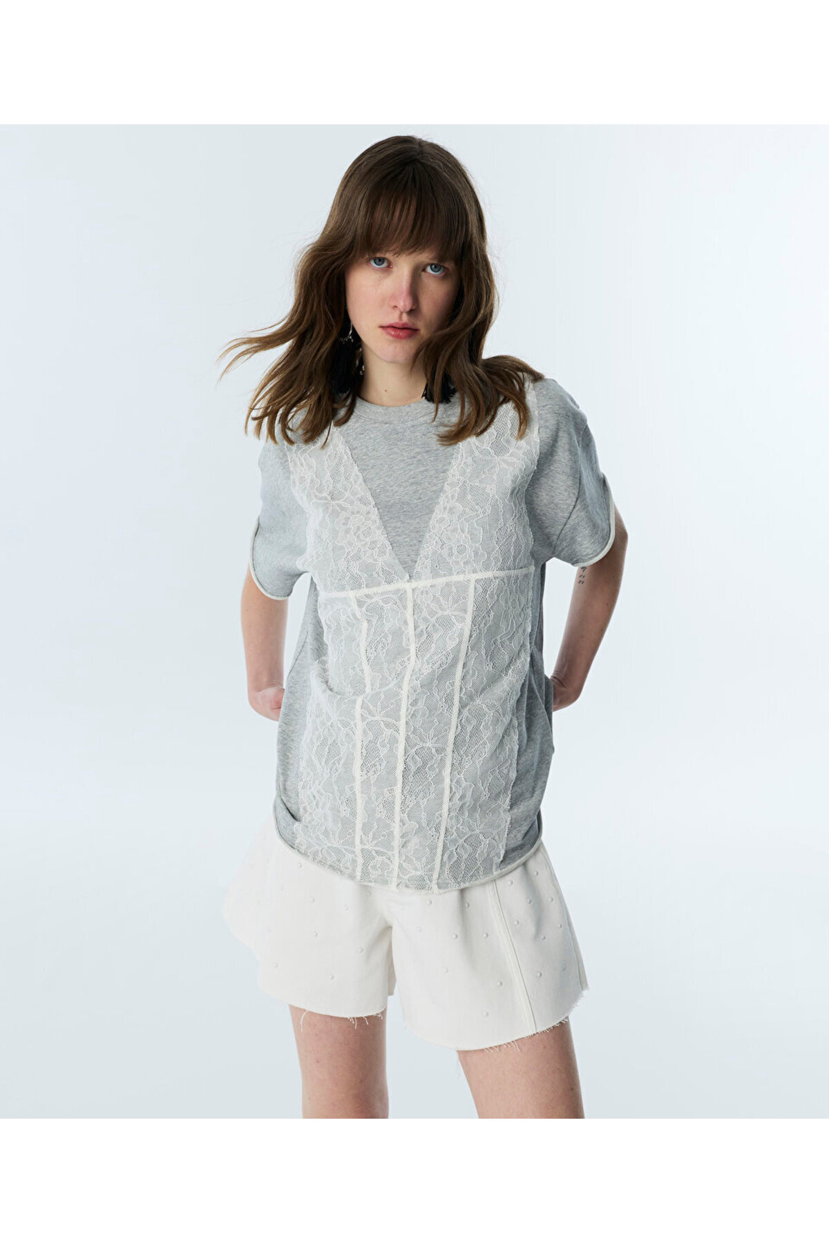 Twist Dantel Mix Raw Edge T-Shirt
