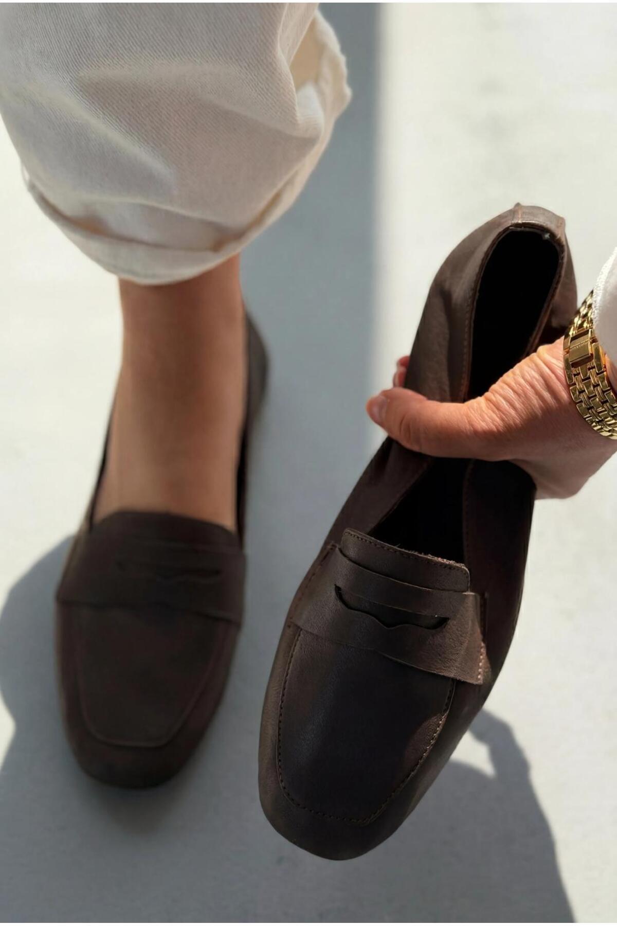 I Love Shoes Melniel Acıkahve Hakiki Deri Kadın Loafer görsel 5