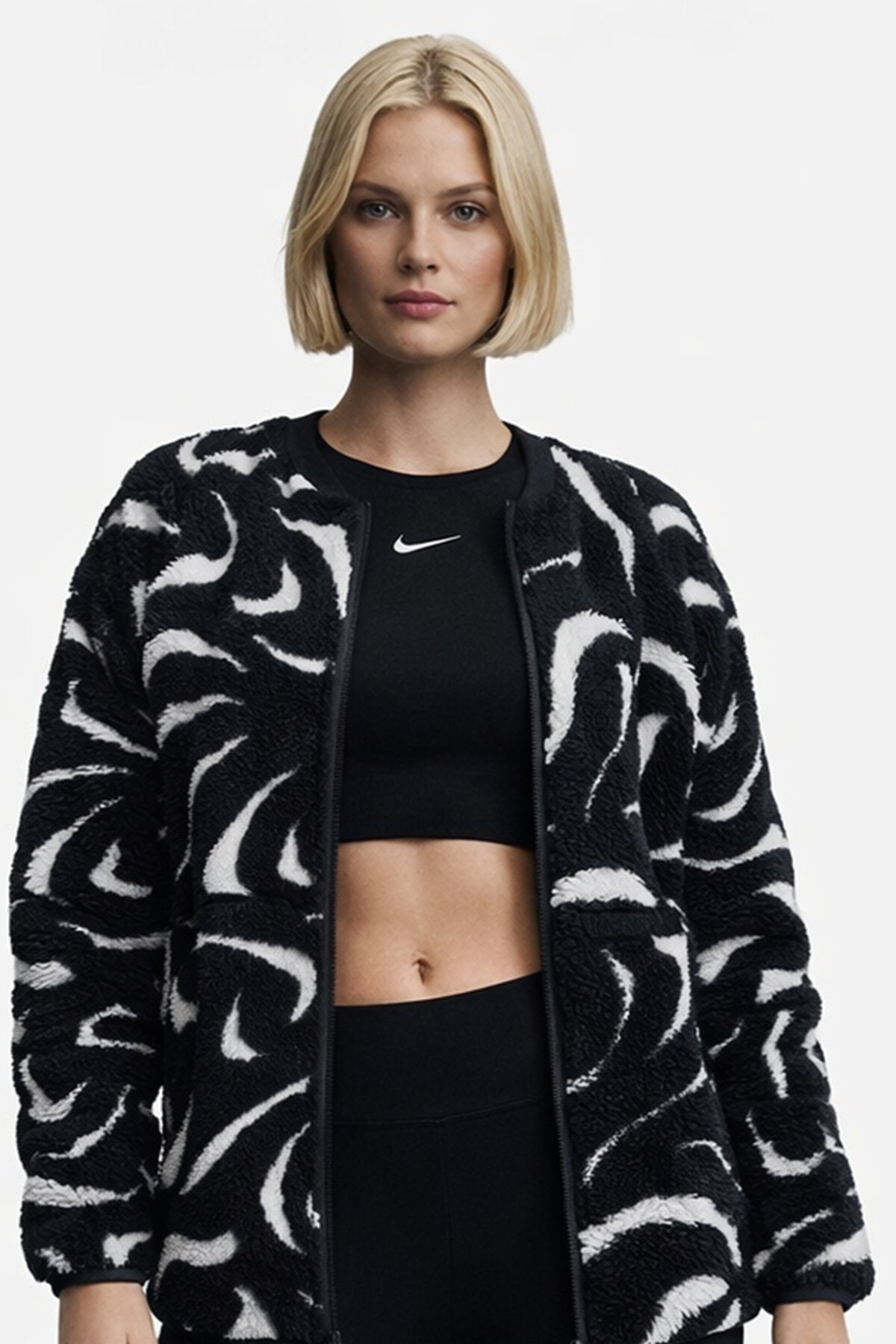 Nike Sportswear Cozy Terma Fit Women's Loose High Pile Jacket Kadın Bol Kesim Peluş Spor Ceket Siyah
