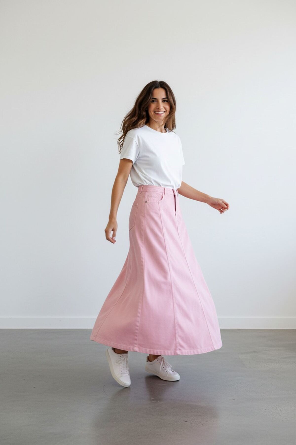 VELLICHOR  PARÇALI UZUN DENİM ETEK - PEMBE - Görsel 5