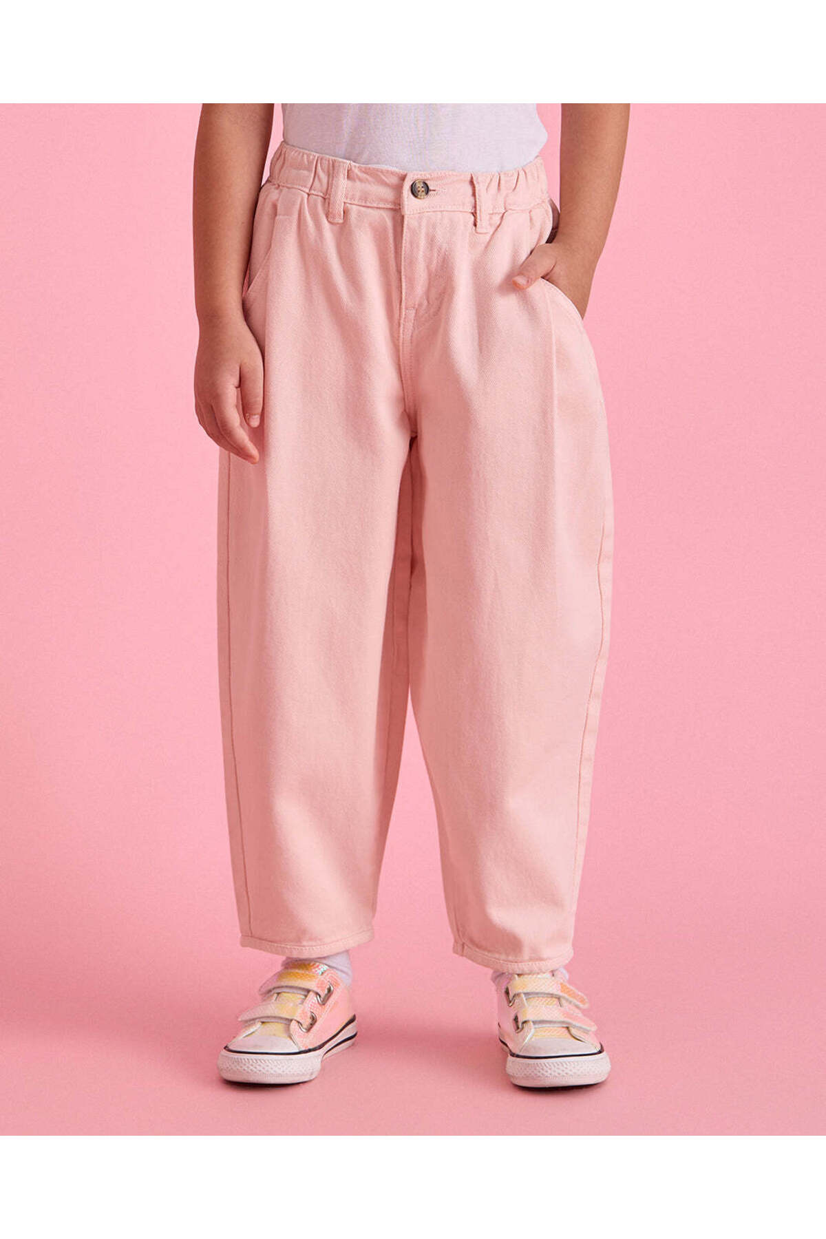 REDTAG Girls Pink Plain Casual Trousers