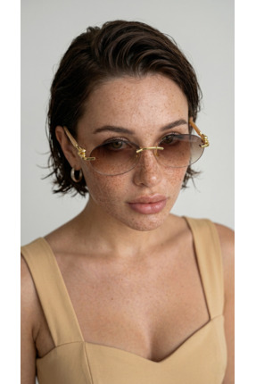 TomyHelf 3104D 617811 UV400 Korumalı Kahverengi Gold Detaylı Kadın Güneş Gözlüğü