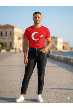 westicgiyim Unisex Kırmızı Ay Yıldız Türk Bayraklı Tişört T-Shirt