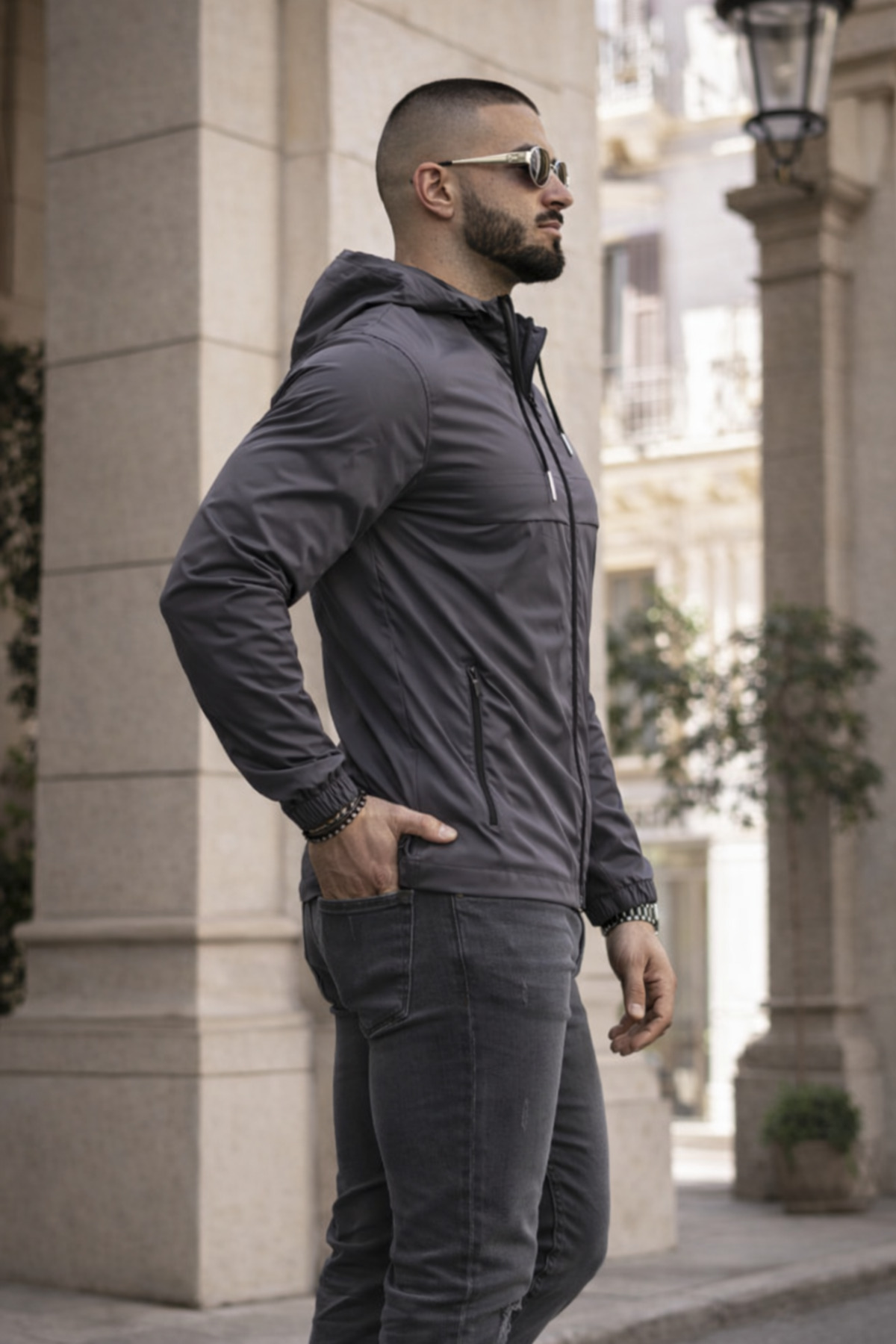 بارانی و بادشکن مردانه مد روز و پرمیوم کلاهدار خاکستری تیره — خاکستری Hacker-1-E0210-12 — تصویر 5 از 6