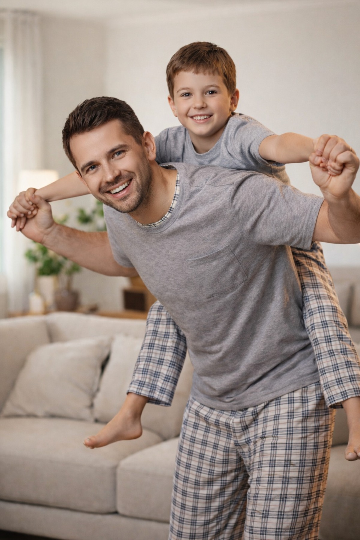 rindahomewear Gray Melange Short Sleeve Father-Son Pajama Set with Pockets