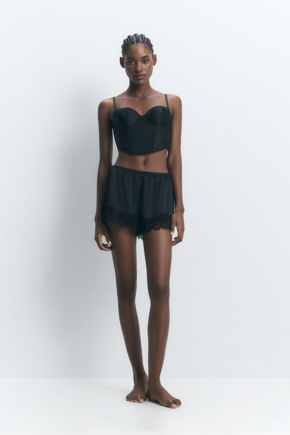Satin lace shorts