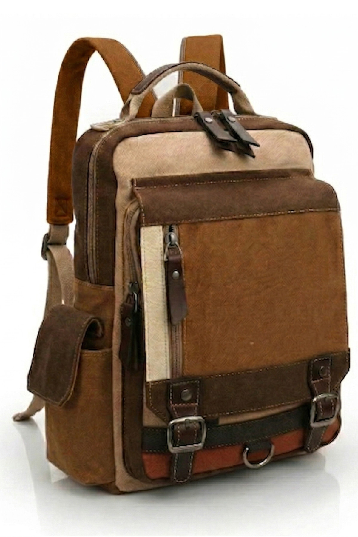 Cappadocia Vintage 4012 Kahverengi Günlük Postacı Küçük Sırt Çapraz Omuz Askılı 14 inç Laptop Pamuk Gabardin Çantası