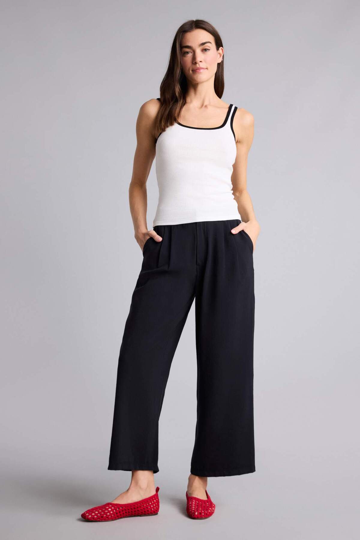 Defacto  Wıde Leg Fermuarlı Normal Bel Düz Paça Tencel Pantolon H1929AX26SM