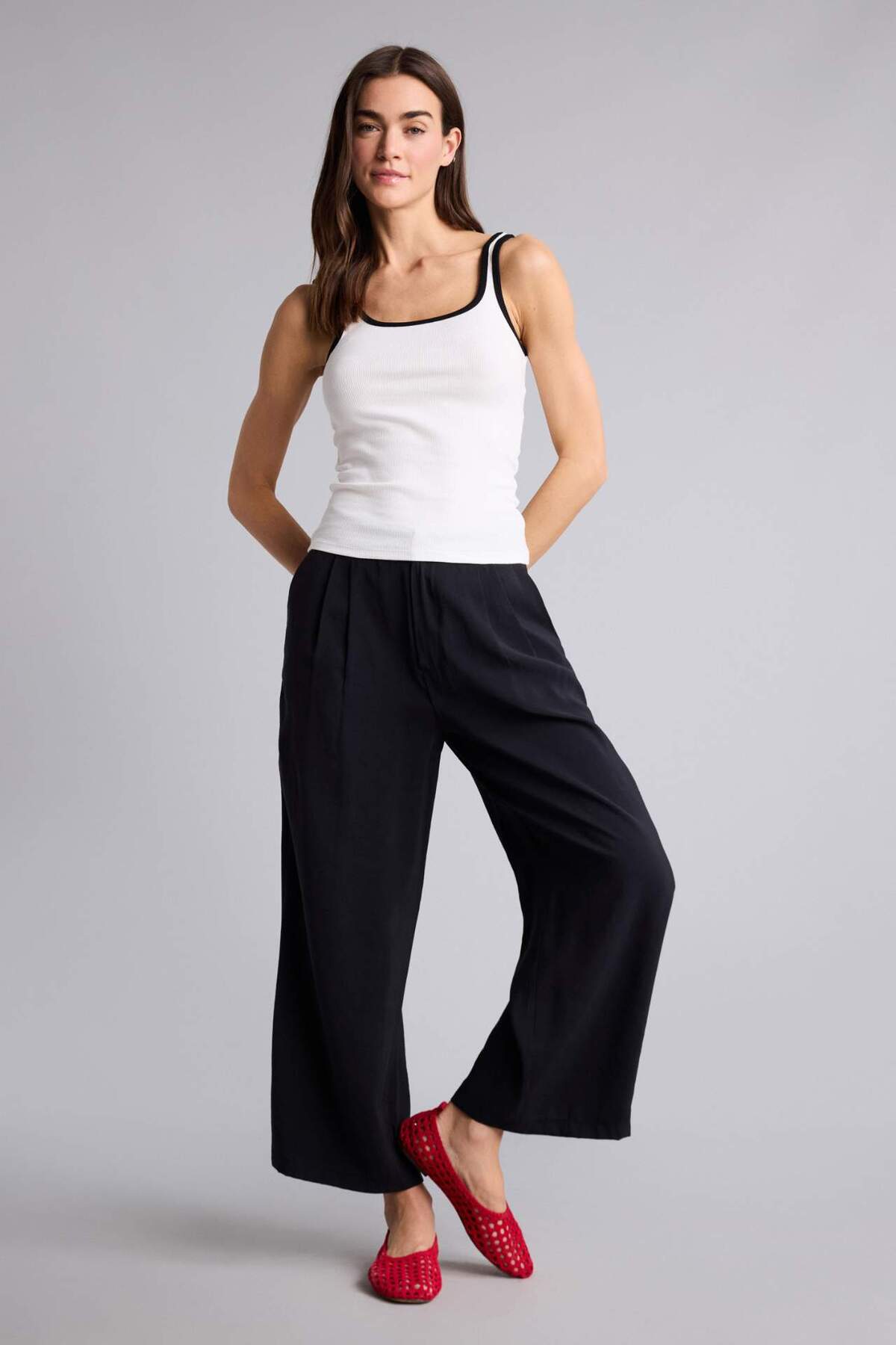 Defacto  Wıde Leg Fermuarlı Normal Bel Düz Paça Tencel Pantolon H1929AX26SM - Görsel 2