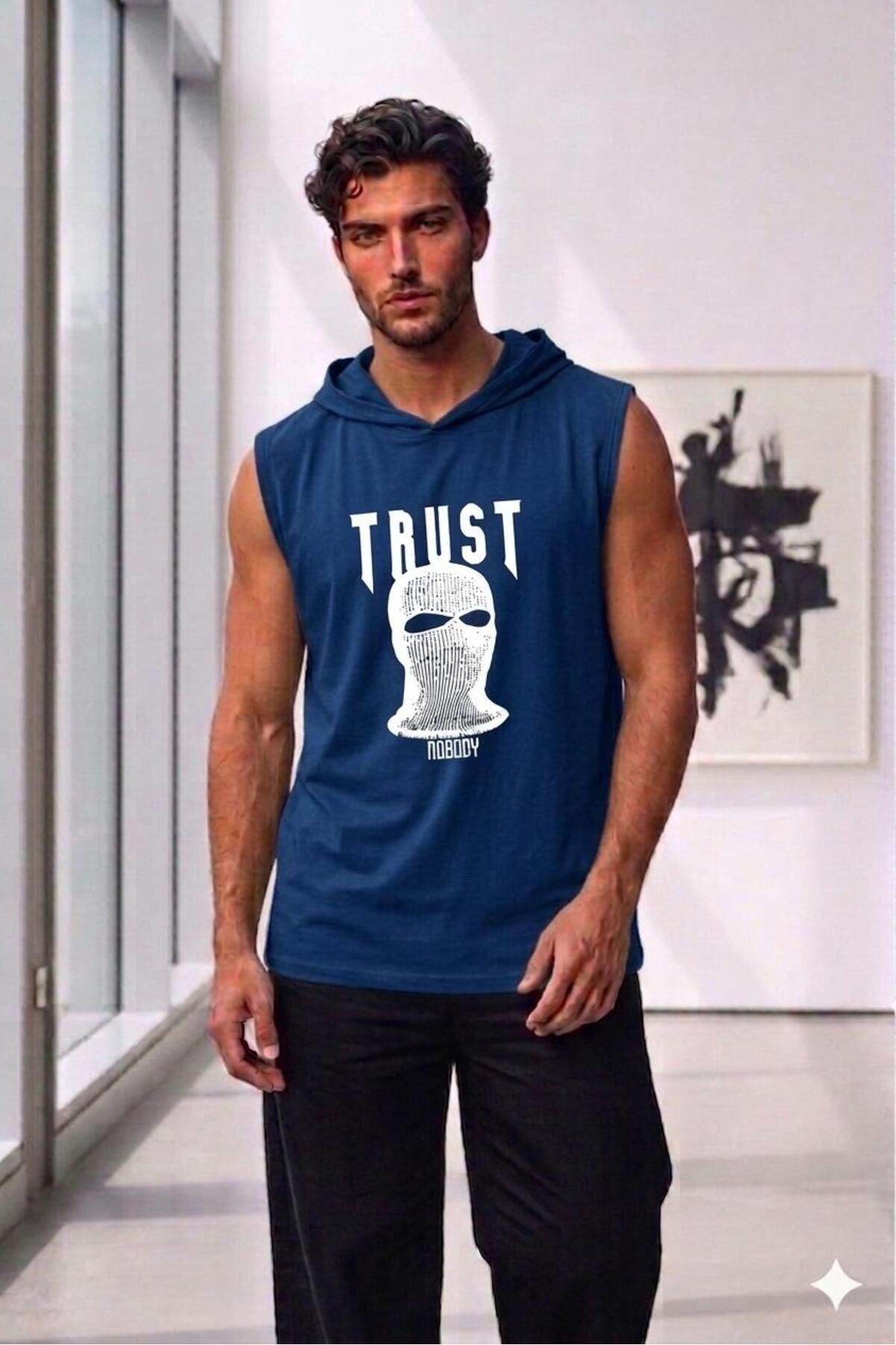 NO 601 Men's Nardogri Hooded Sleeveless Trust Printed Tank Top