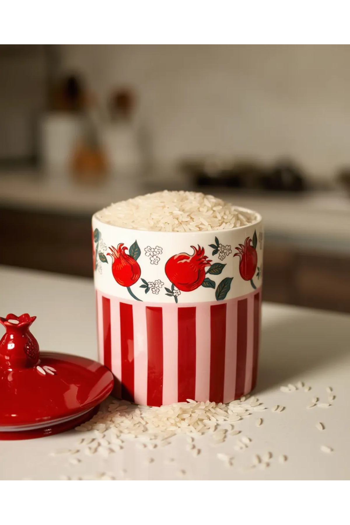 2800 ml Porselen Kavanoz Narlı | Kapaklı Büyük Boy Saklama Kabı