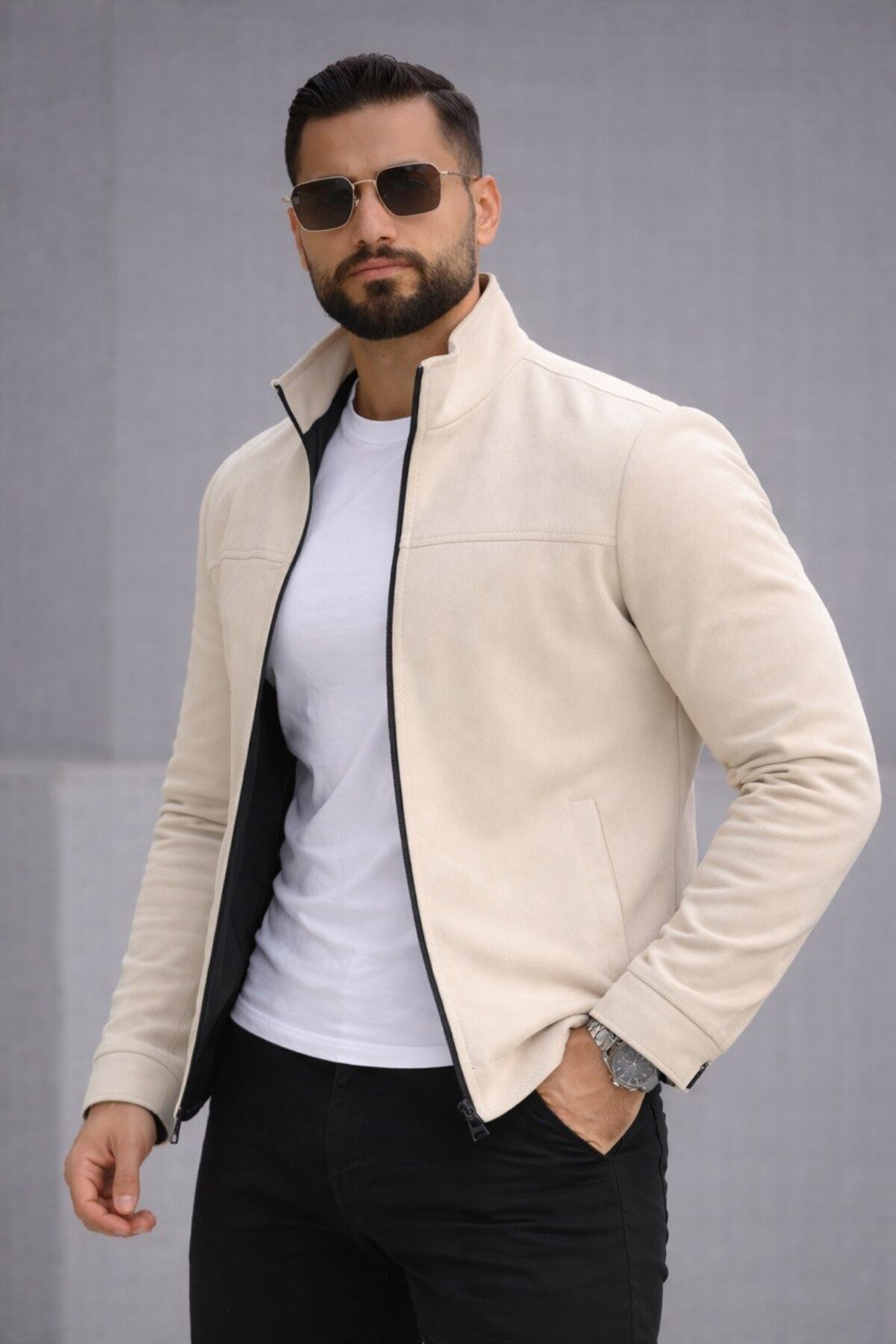 BASEL.CO Slim Fit Dik Yaka Mevsimlik Süet Ceket