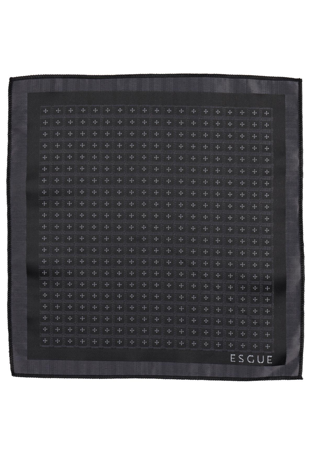 Esgue Hand Made 6 cm Slim Motif Desen Siyah Gri Renk Mendilli İnce Kravat görsel 6
