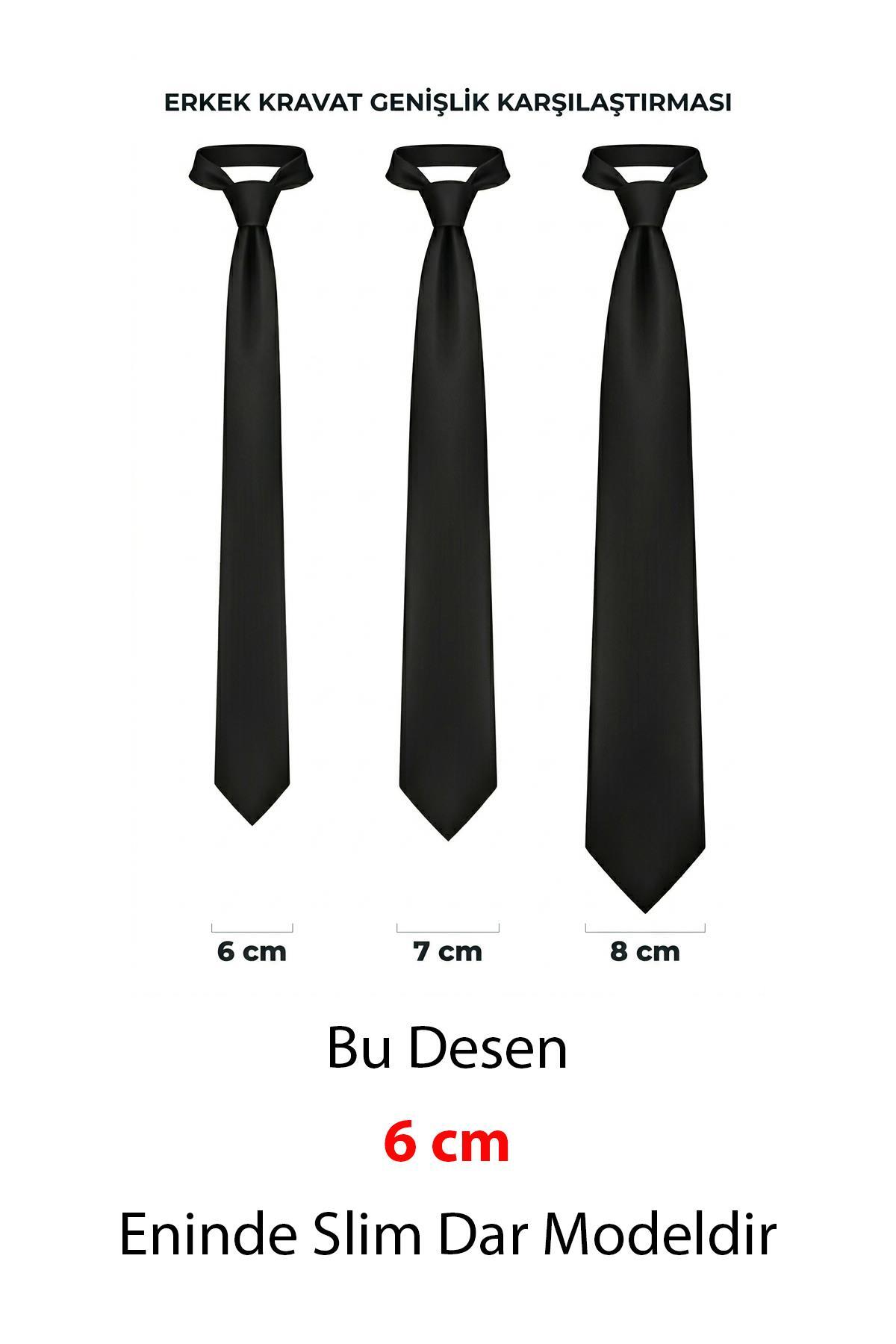 Esgue Hand Made 6 cm Slim Mini Desenli Bordo Siyah Renk Mendilli İnce Kravat görsel 4