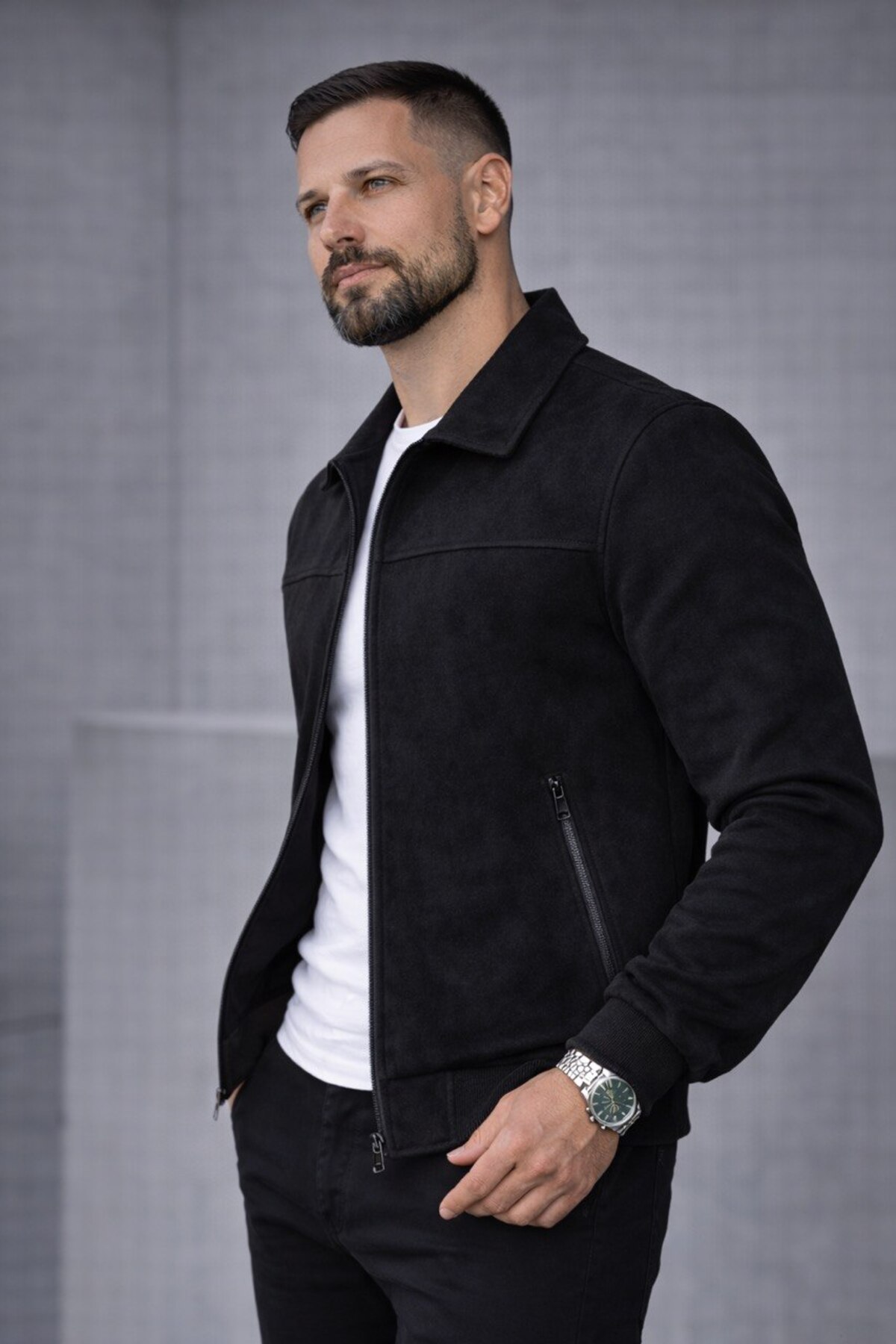 BASEL.CO Basic Slim Fit Polo Yaka Süet Ceket görsel 3