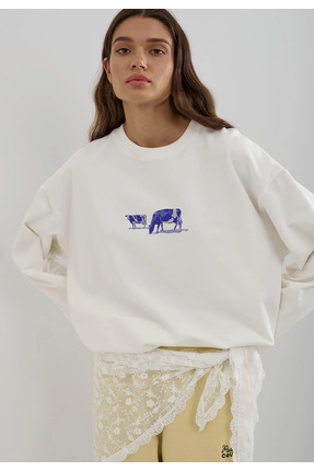 Jose Clothing Beyaz Baskılı Tesettüre Uygun Uzun Kollu Pamuklu Tişört