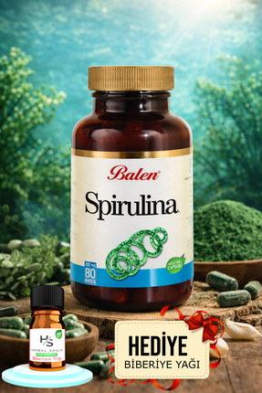 Balen Spirulina (Mavi Yeşil Alg) 80 Adet Kapsül Takviye Edici Gıda + HEDİYE B...