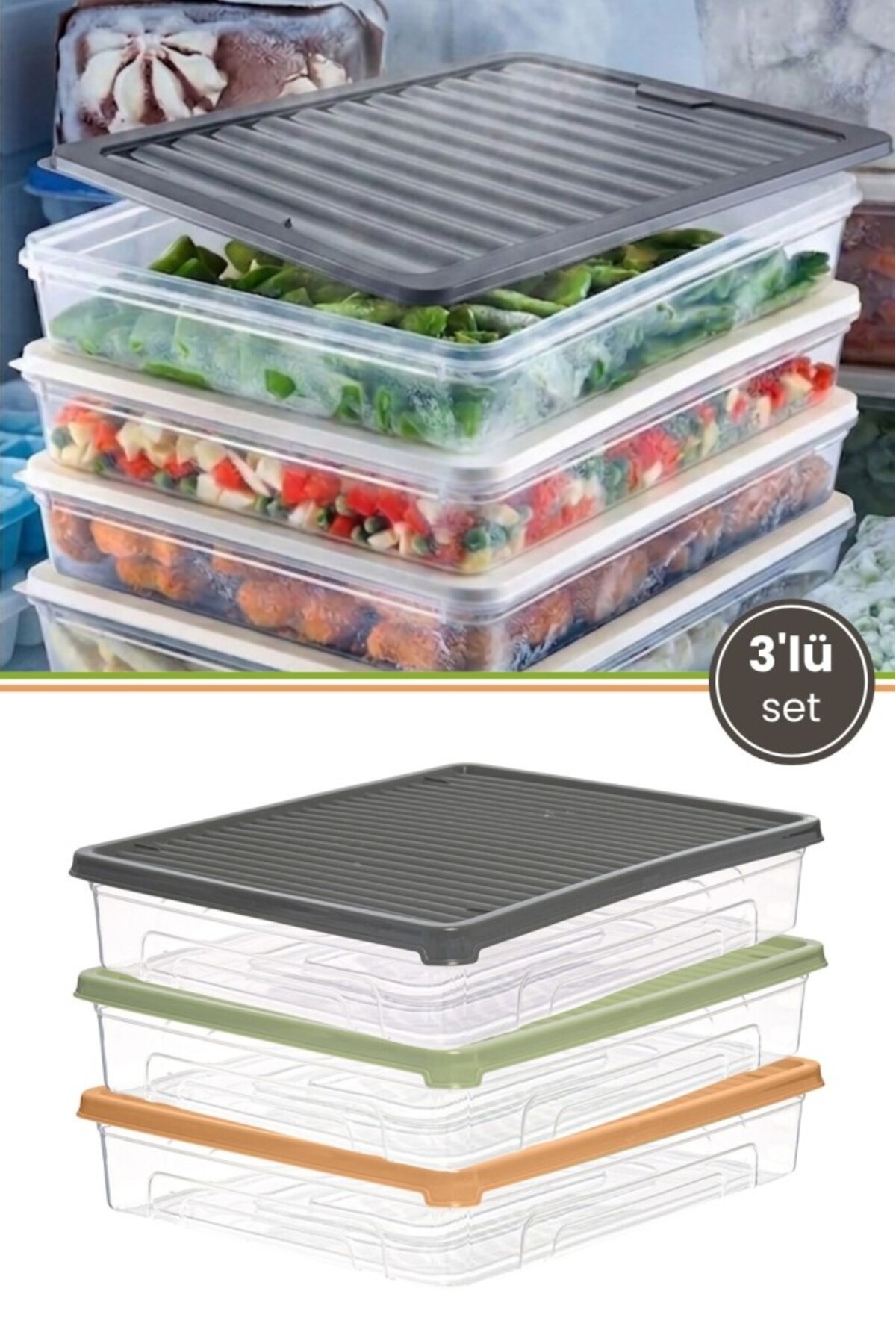 Flora 3'lü Geniş Buzdolabı Düzenleyici Set, Buzluk Derin Dondurucu