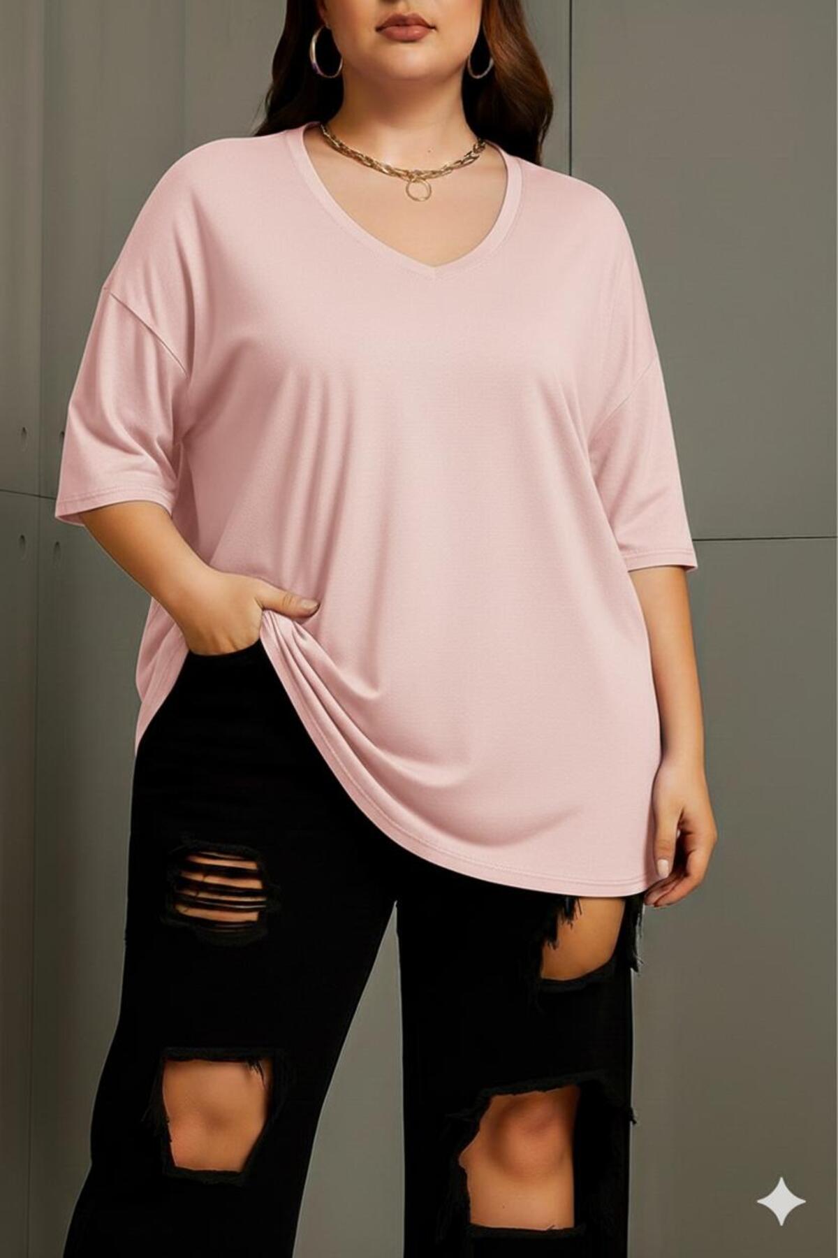 BENROMA PLUS V Yaka Büyük Beden Oversize Unisex Tişört 1CZ1