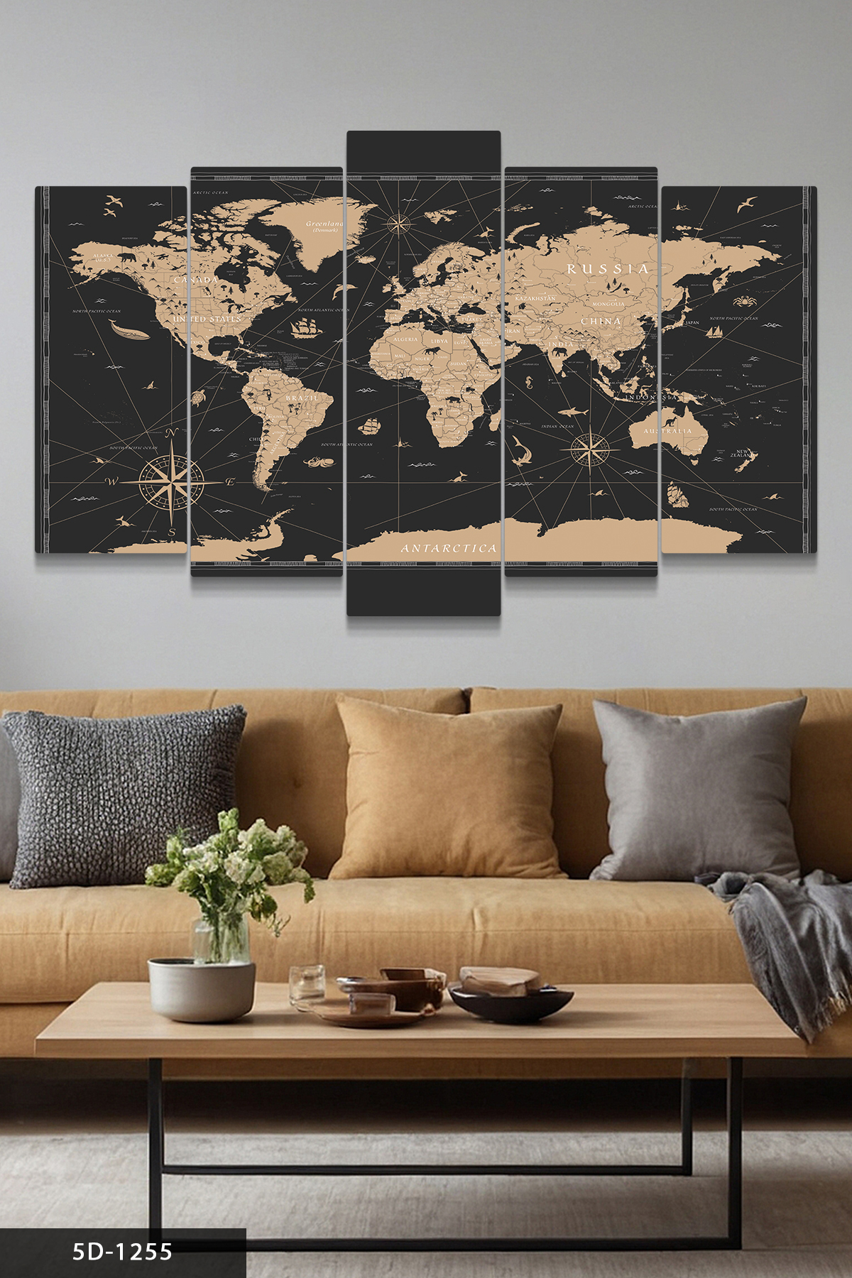 Vintage World Map 5 Pieces Mdf Table