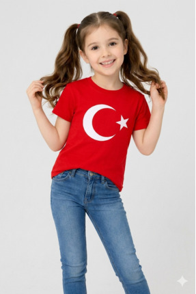 westicgiyim Unisex Çocuk Türk Bayraklı Kısa Kollu Tişört
