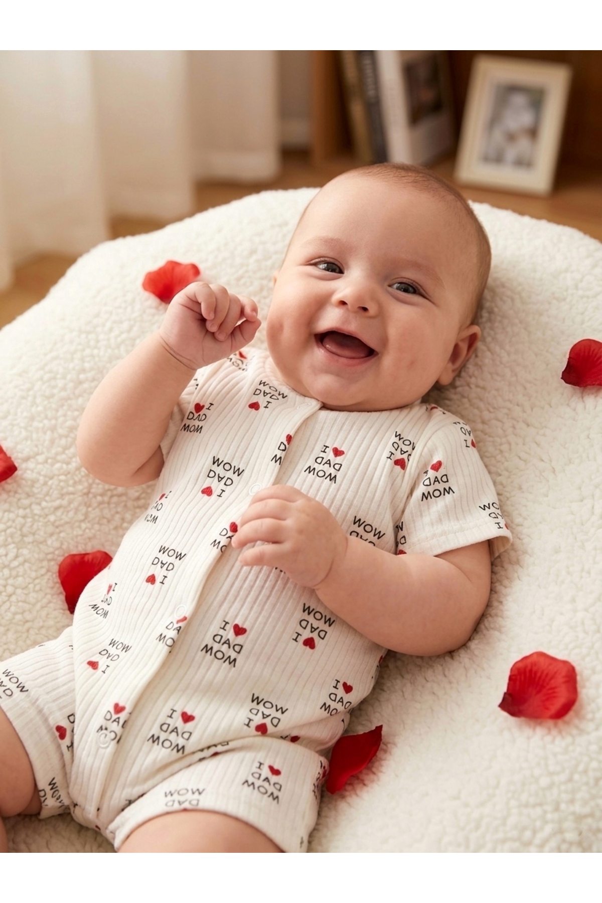OMY 3-6-9 Months Short Sleeves 100% Cotton Mom&Dad Patterned Reported Jumpsuit Unisex Baby&Child