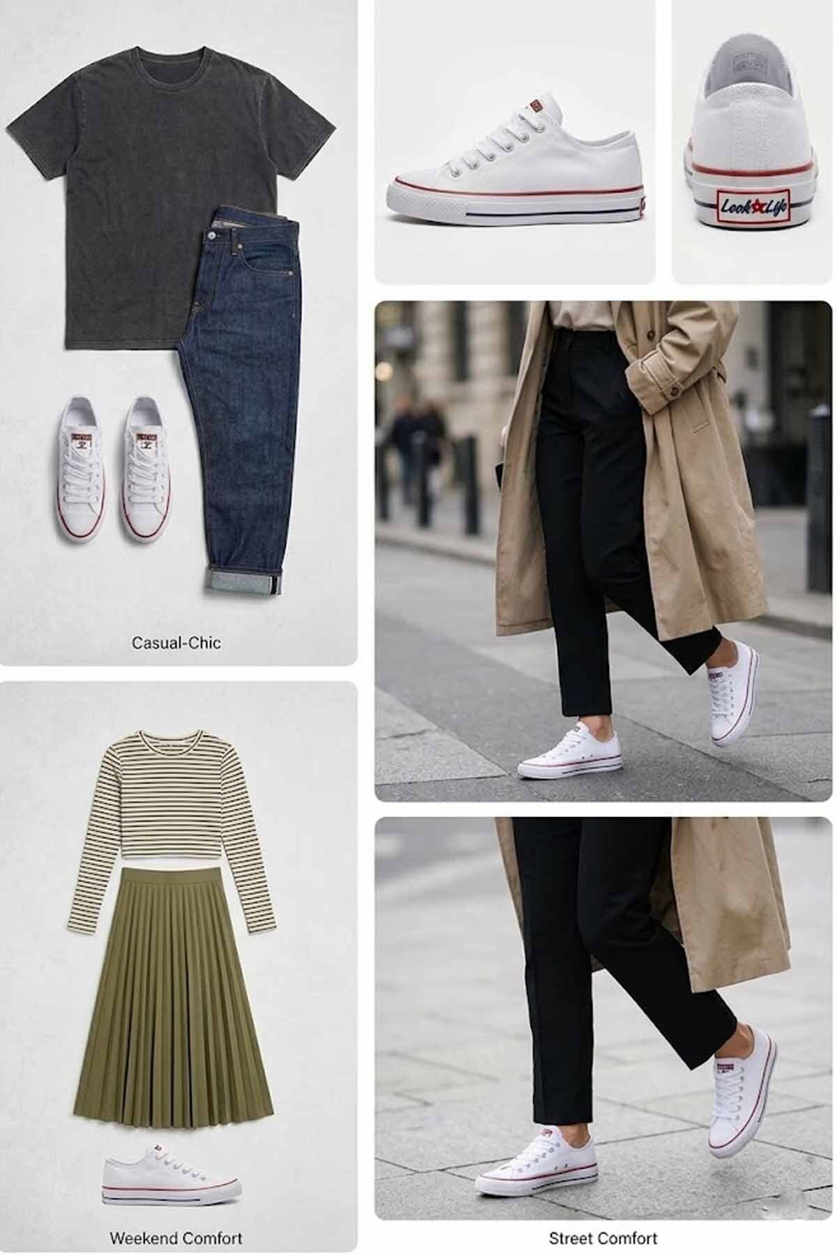 Beyaz Günlük Bez Ayakkabı - Rahat Taban Sneakers — سفید RS-CONVERS-RS-C1001 — تصویر 4 از 6