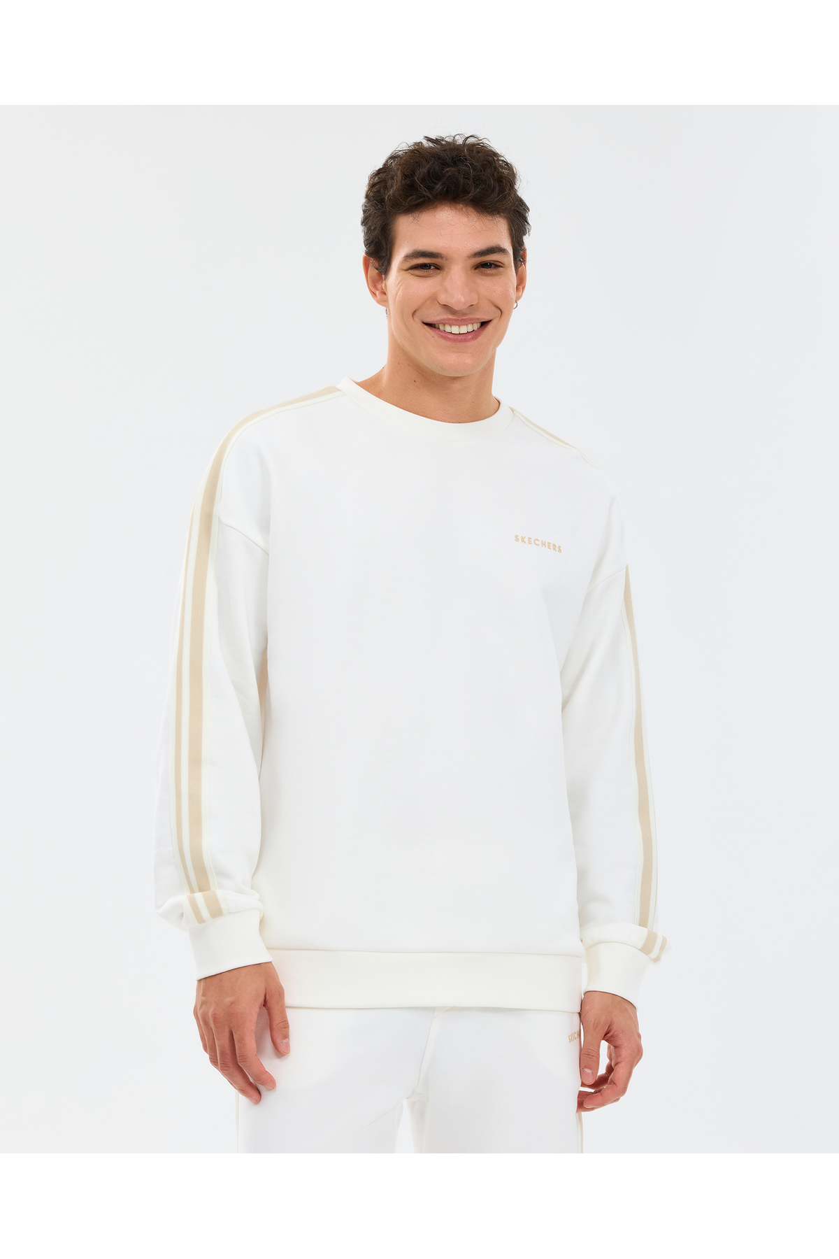 SKECHERS M LW Fleece Crew Neck Sweatshirt Erkek Beyaz Sweatshirt S2610103-3855