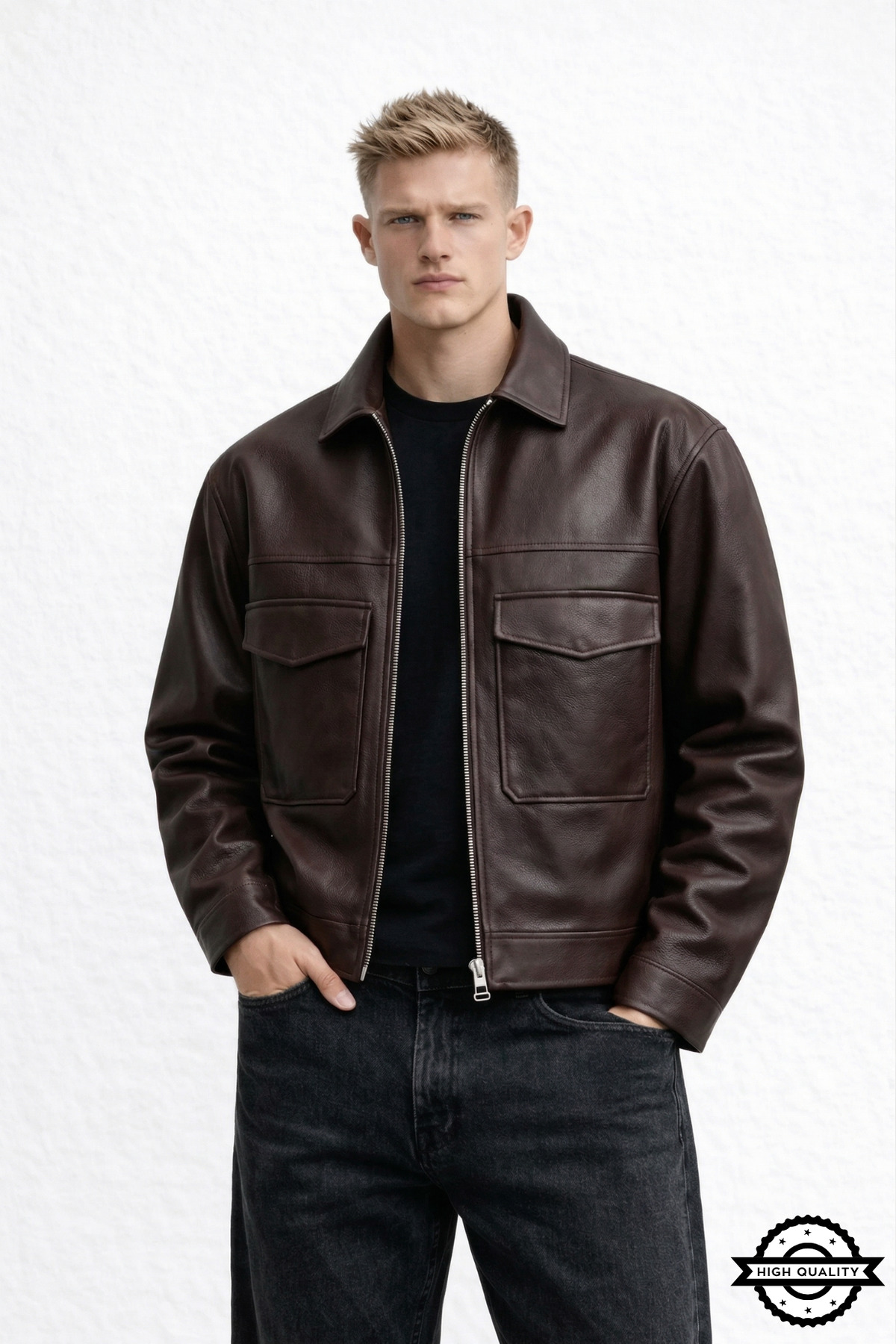 KOCCİ BUTİK  ZRA Model Yeni Sezon Yarım Oversize Dört Mevsim Trend Erkek Deri Ceket Mont