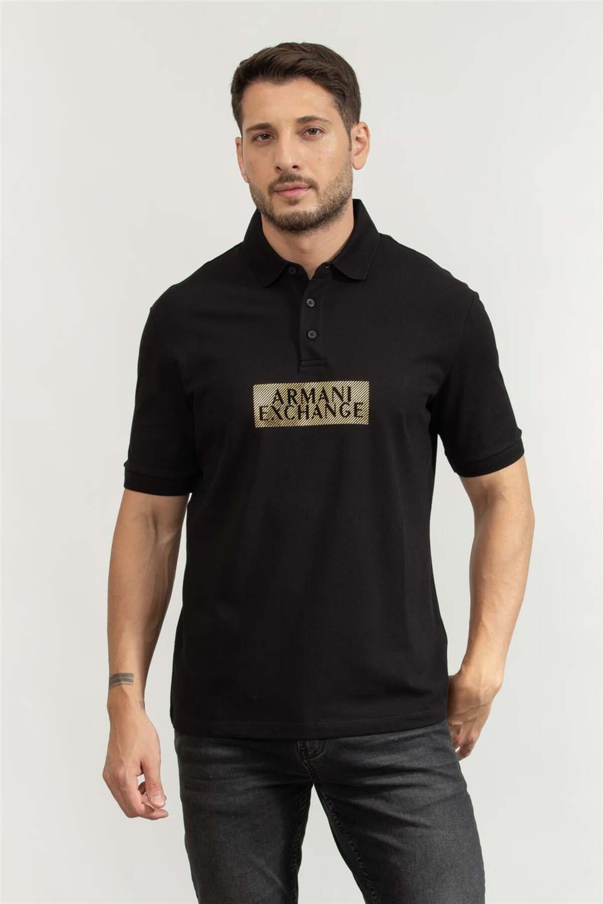 تی شرت یقه دار مردانه مشکی آرمانی اکسچنج پولوشرت Armani Exchange