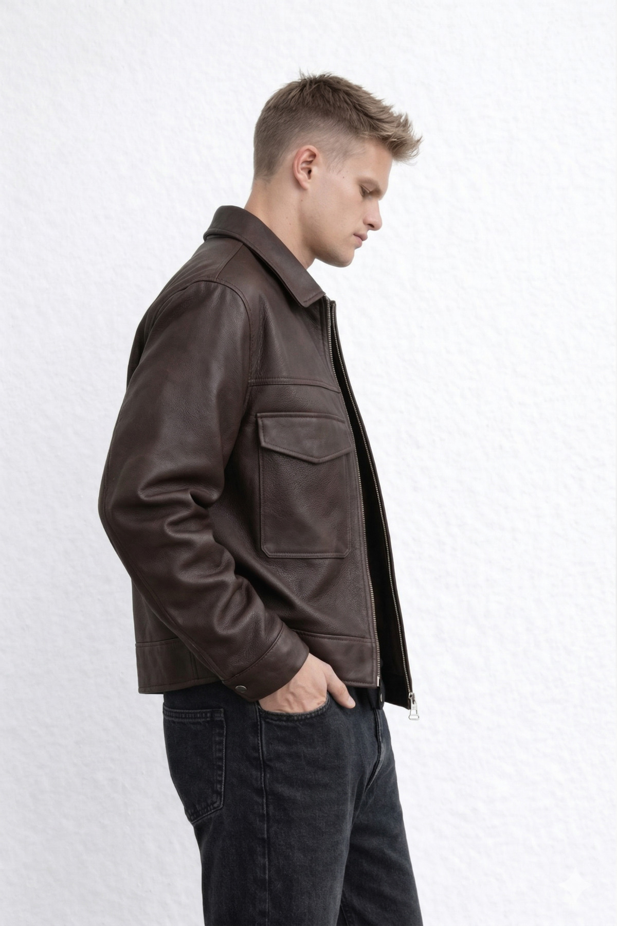 KOCCİ BUTİK  ZRA Model Yeni Sezon Yarım Oversize Dört Mevsim Trend Erkek Deri Ceket Mont - Görsel 2