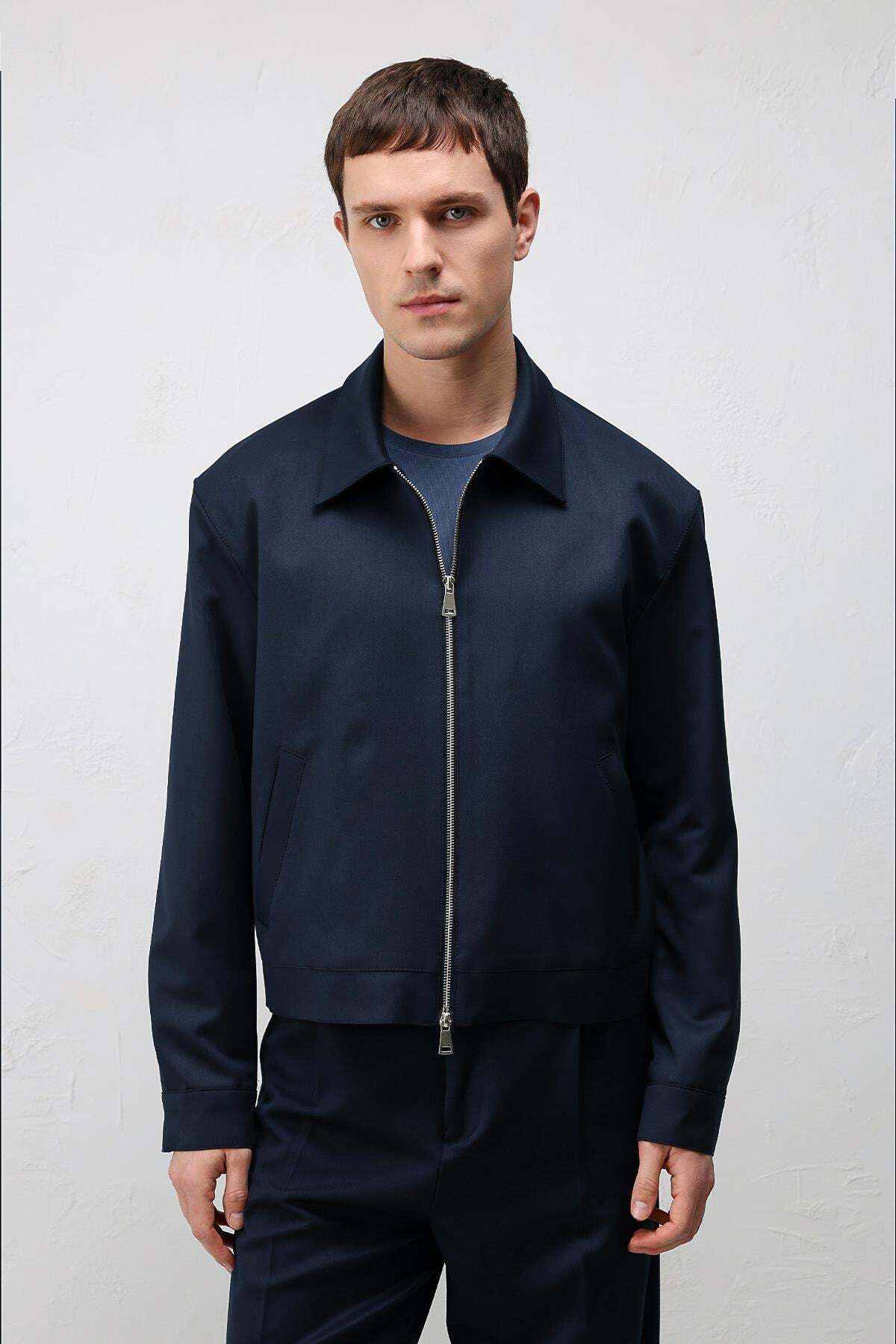 Antioch Lacivert Relaxed Fit Fermuarlı Erkek Mont