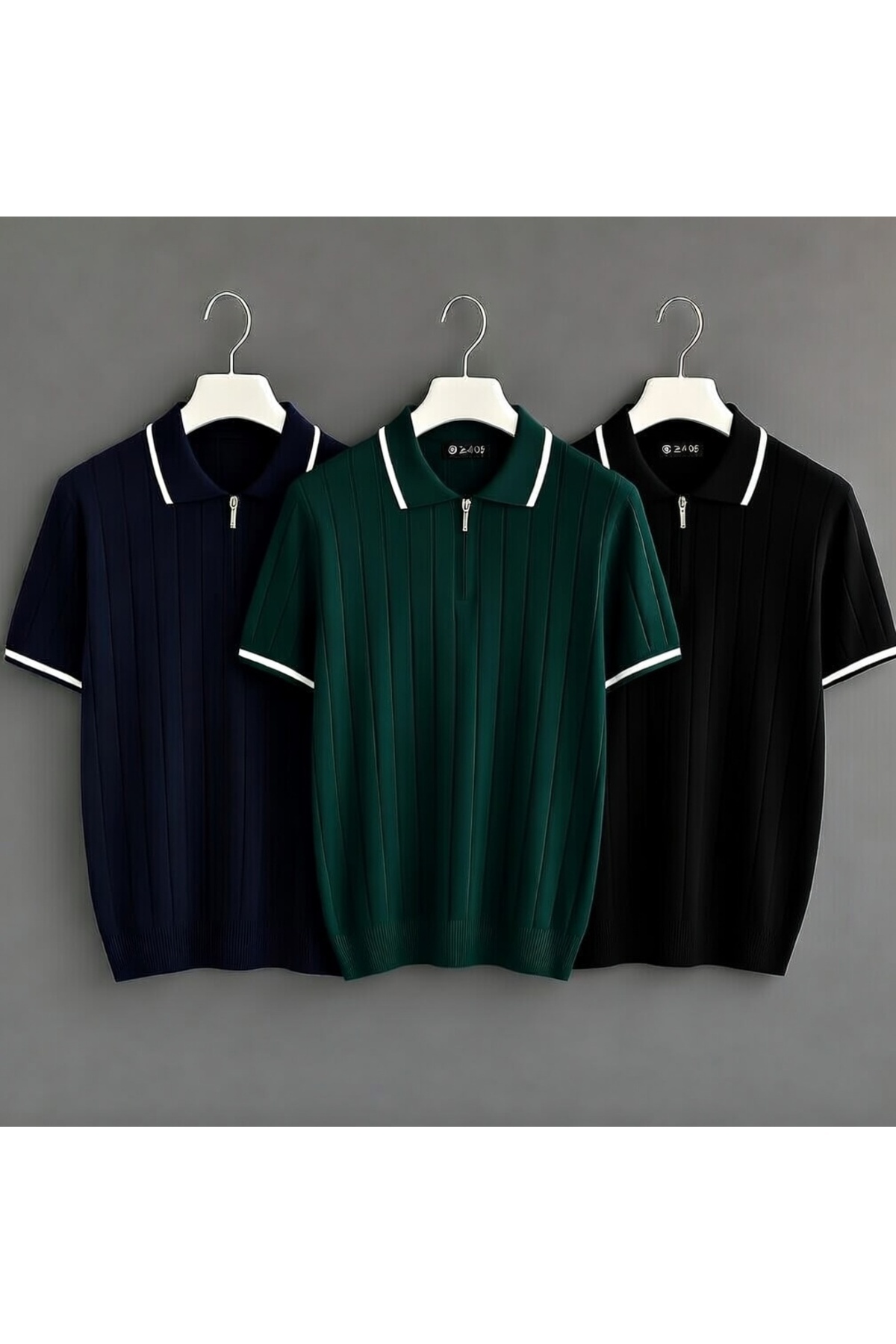 zs zaos fashion Set of 3 Men's Zippered Polywool Knitwear T-Shirts Textured Patterned Comfortable 100% Cotton Basic T-Shirts