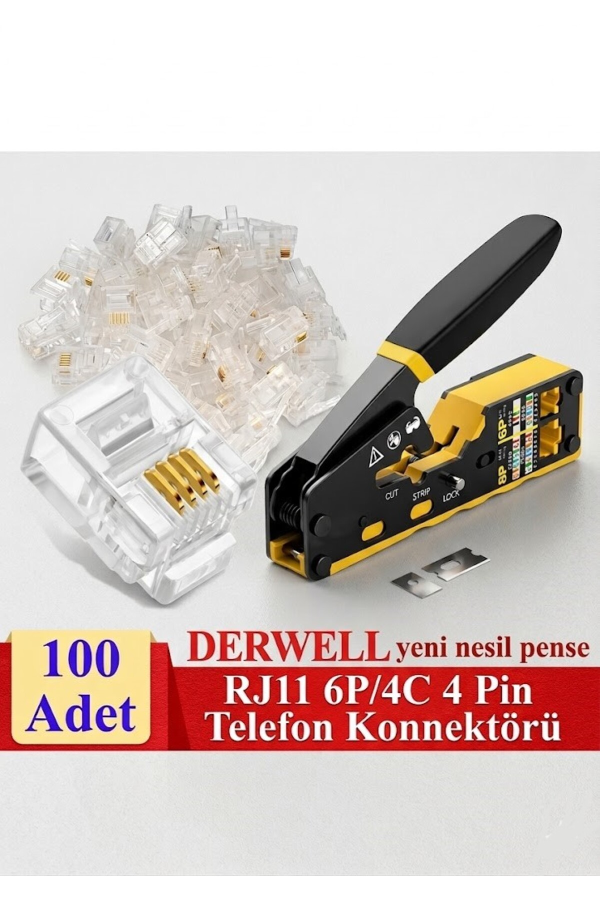 Yeni Nesil Ez Pense RJ45 Sıkma Aracı + Rj11 4pin Jak 6p4c Telefon Kablosu Için Konnektör