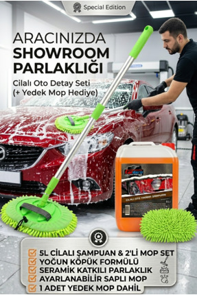 Cardarb Oto Dış Detaylı Yıkama Seti 5L Oto Şampuan Mikrofiber Teleskopik Mop