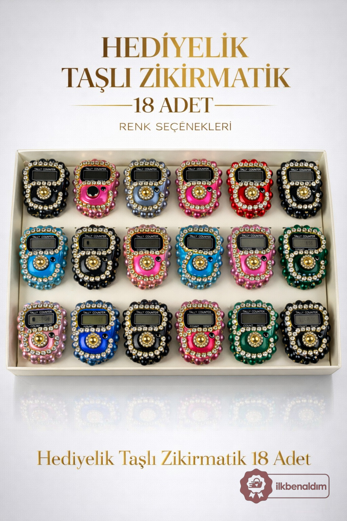 18 Digital Zikirmatik Rings | One-Button Electronic Counter, Stylish Design with Gemstone, Mixed Color