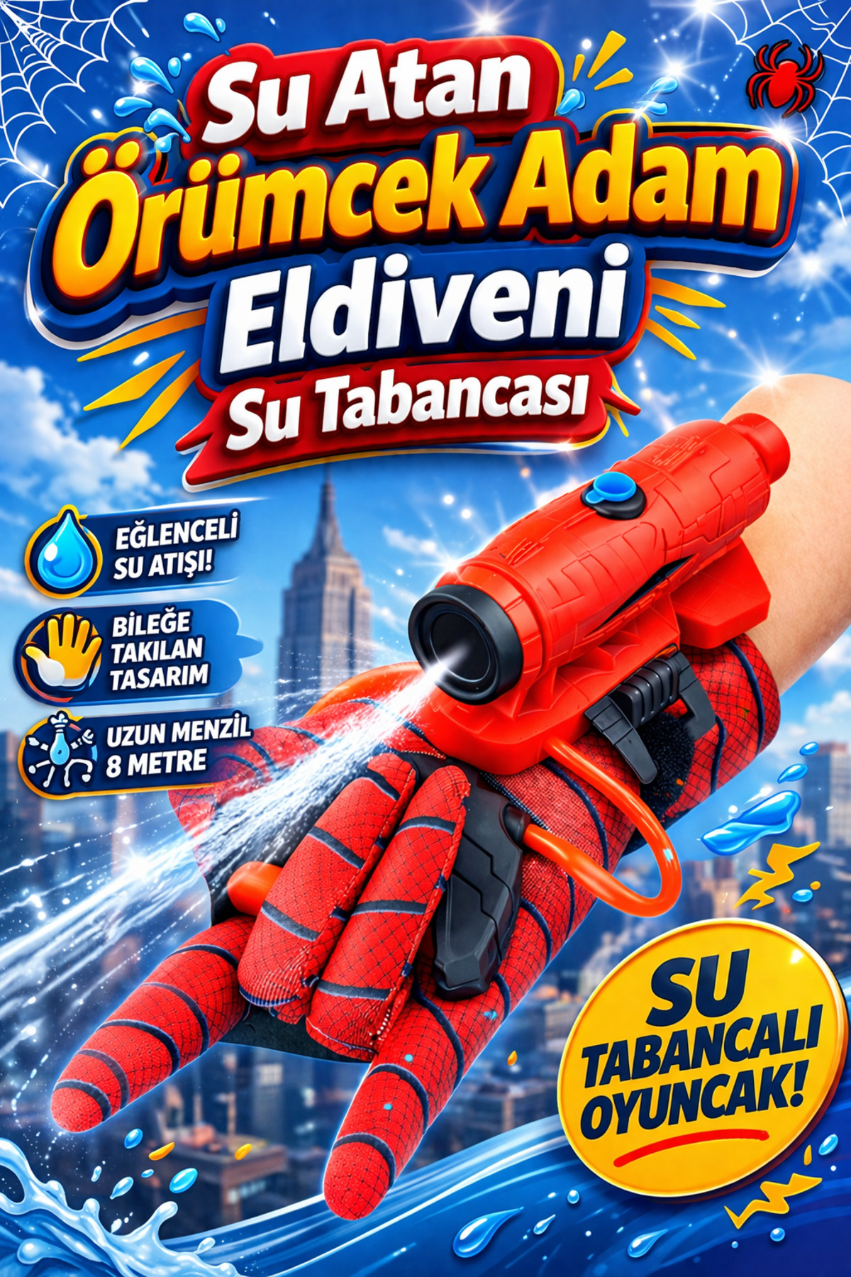 a v d a Su Atan Örümcek Adam Eldiveni Su Tabancası Bileğe Taklıan