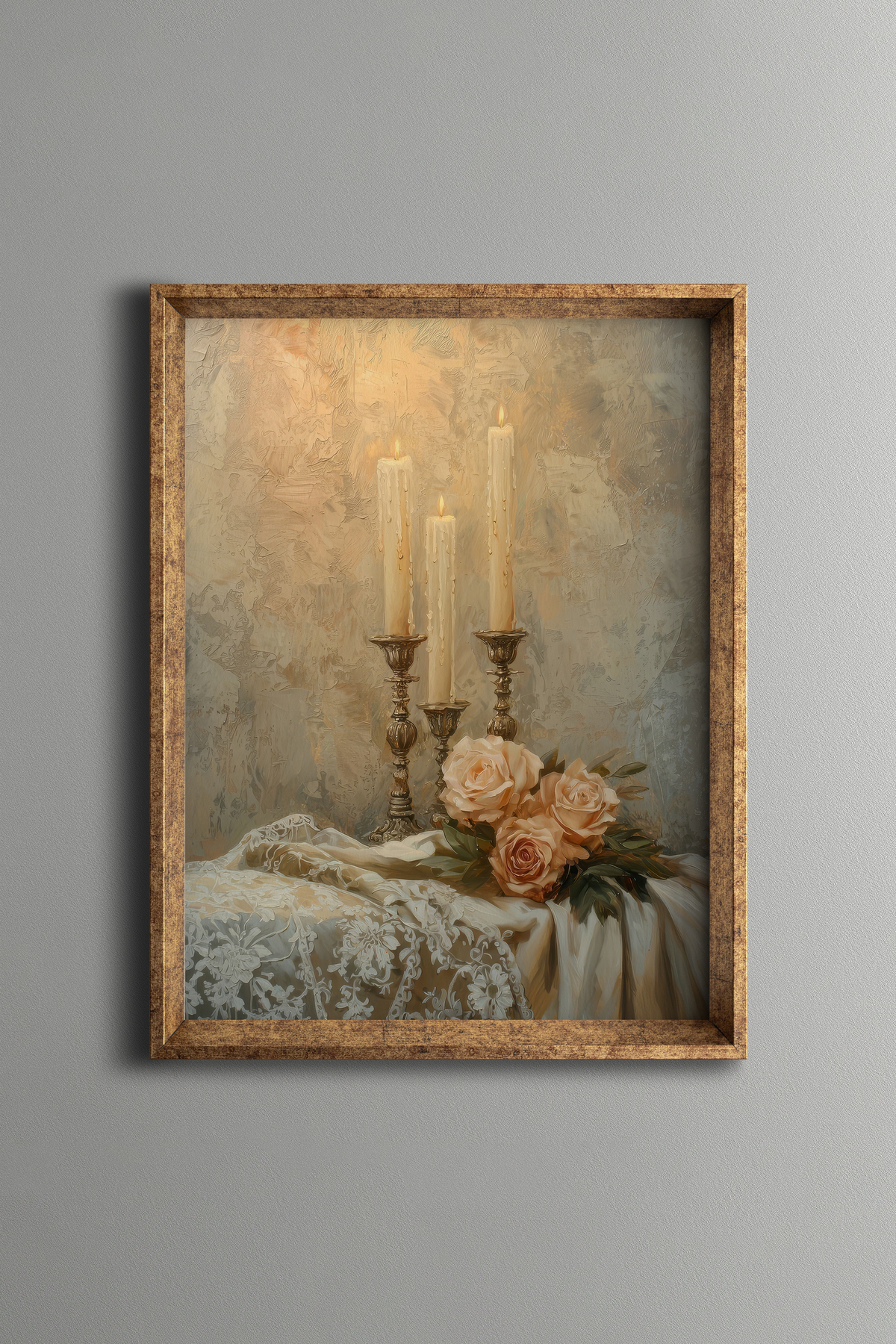 Candlelit Roses – Vintage Patterned Frame – Slim Model