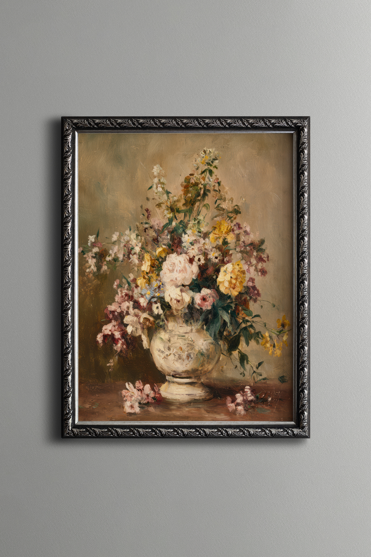 Flower Bouquet in a Vase – Vintage Patterned Frame – Slim Model