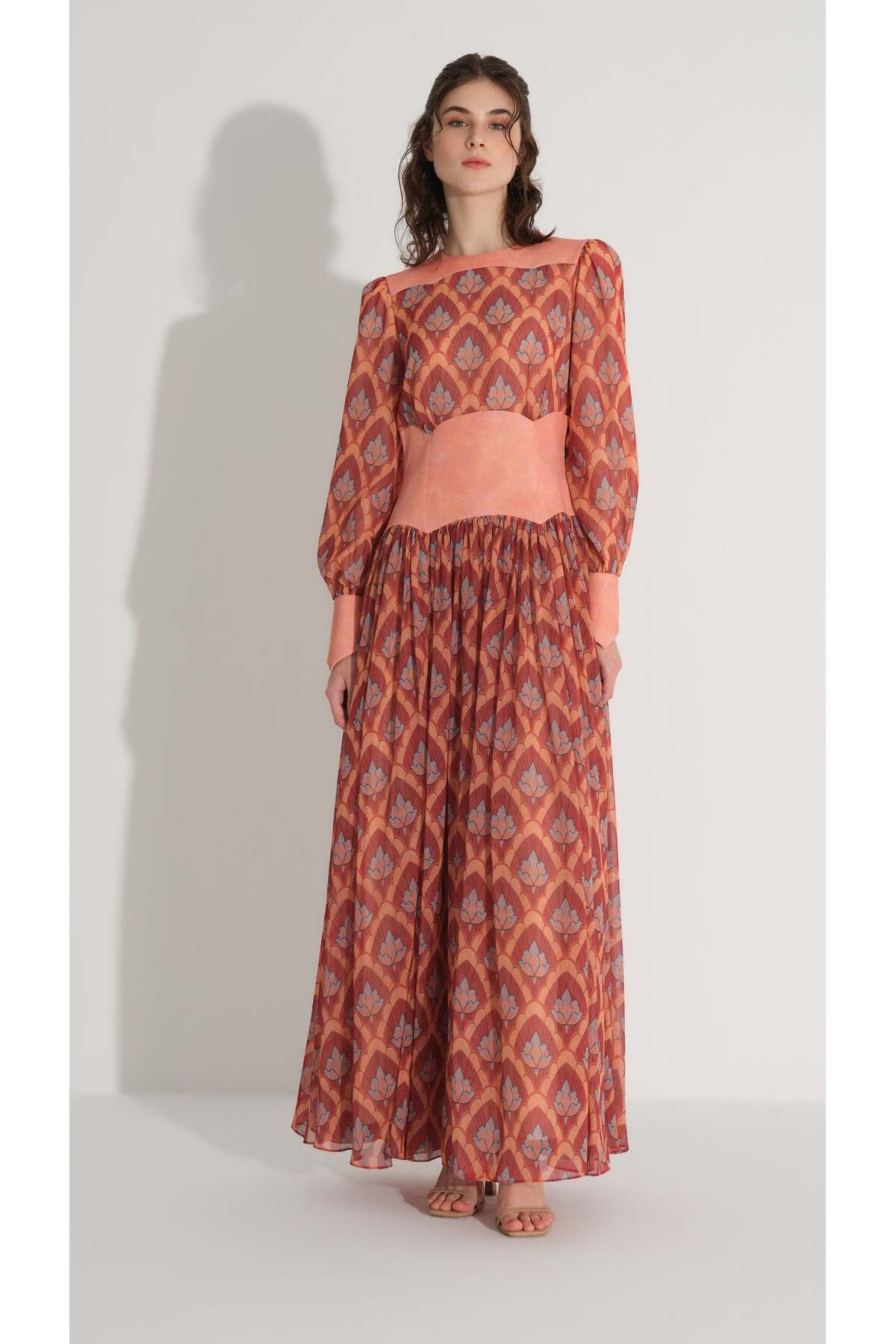 miha Hicran Önal Corset-Like Patterned Dress Orange