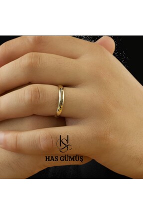 ÖZ HAS GÜMÜŞ 925 ayar 4 mm gümüş unisex 14 ayar kaplamalı alyans