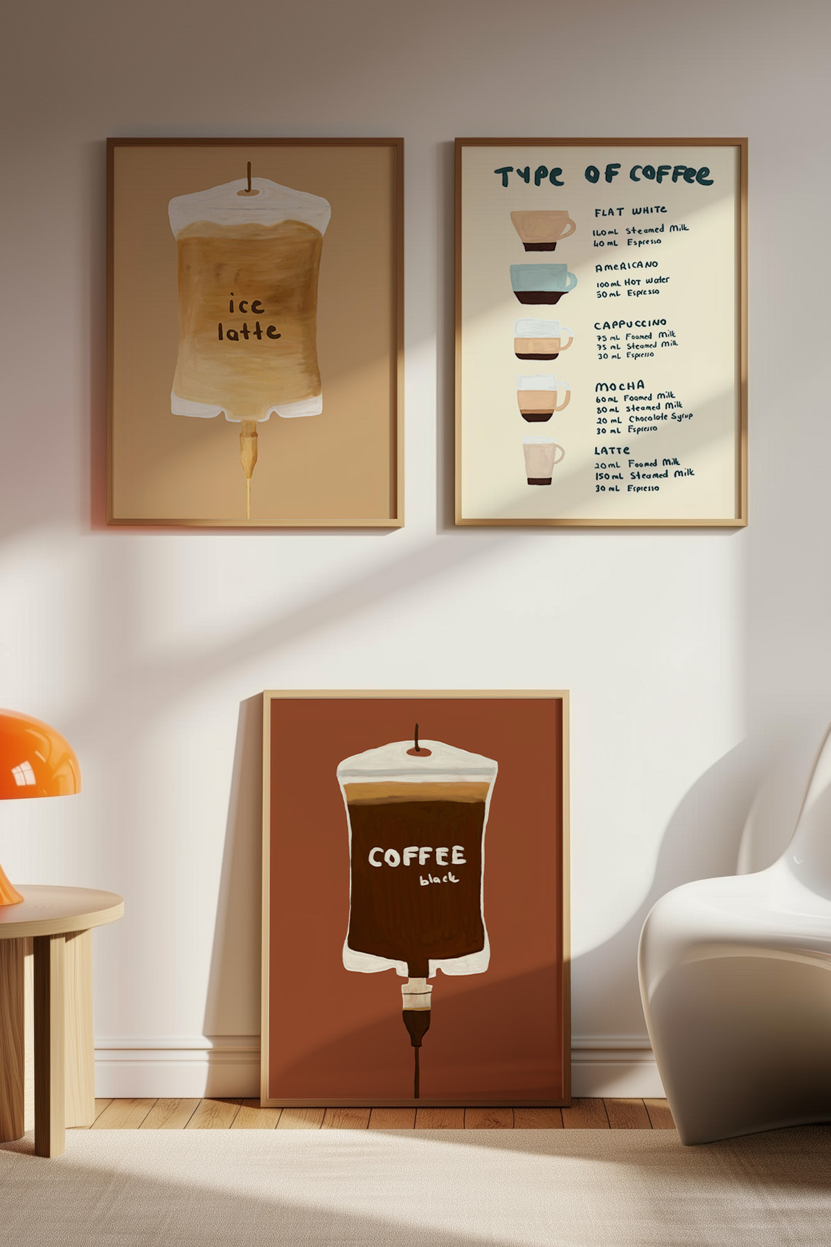 Kahve Tablo Seti 3’lü Mutfak ve Kafe Duvar Dekoru Coffee Poster Çerçevesiz