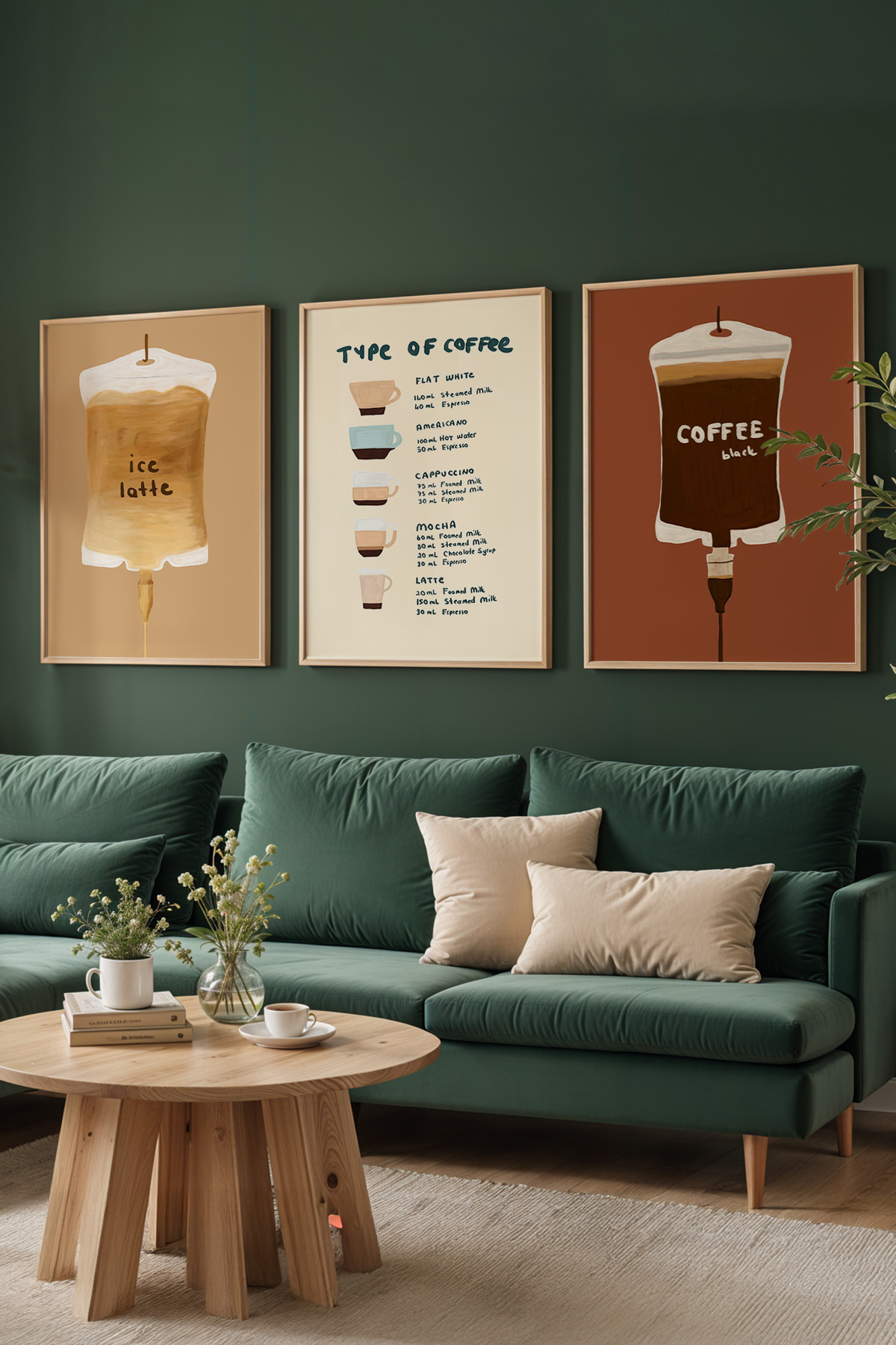Kahve Tablo Seti 3’lü Mutfak ve Kafe Duvar Dekoru Coffee Poster Çerçevesiz