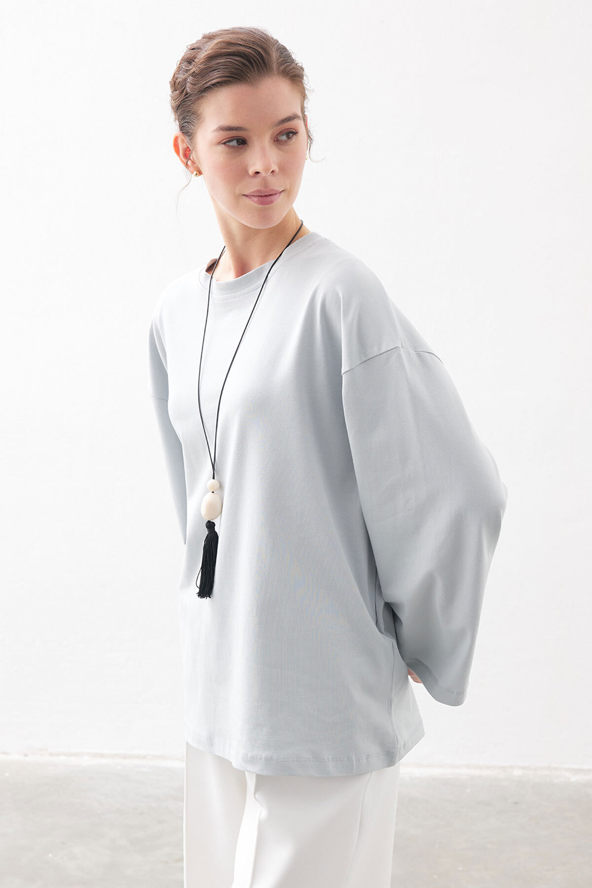 Casual Cut Cotton Ice Blue Blouse
