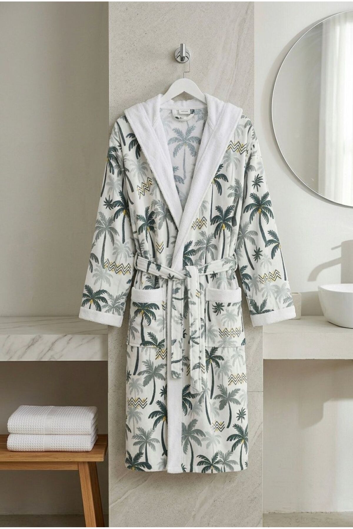 Tropical Breeze Cotton Patterned Hooded Summer Bathrobe
