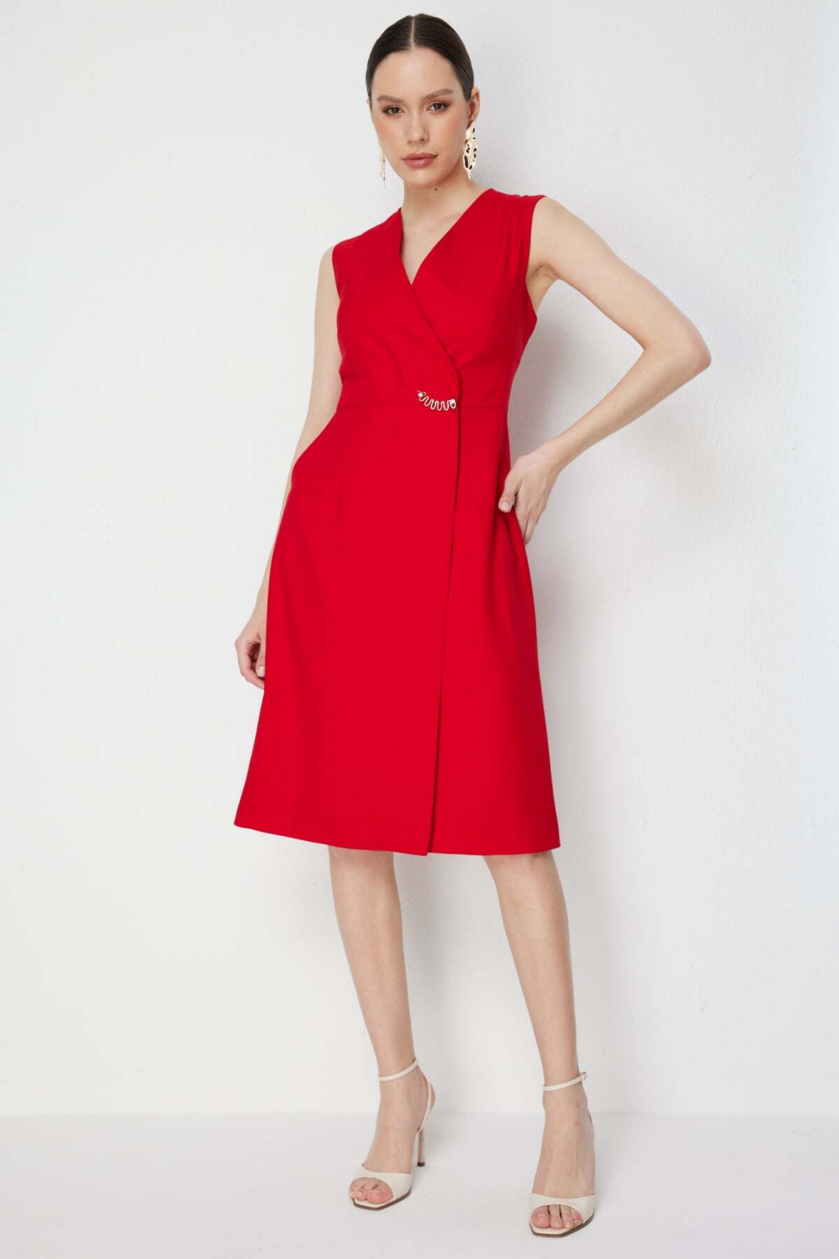 Double Breasted Midi Dress with Metal Accessories