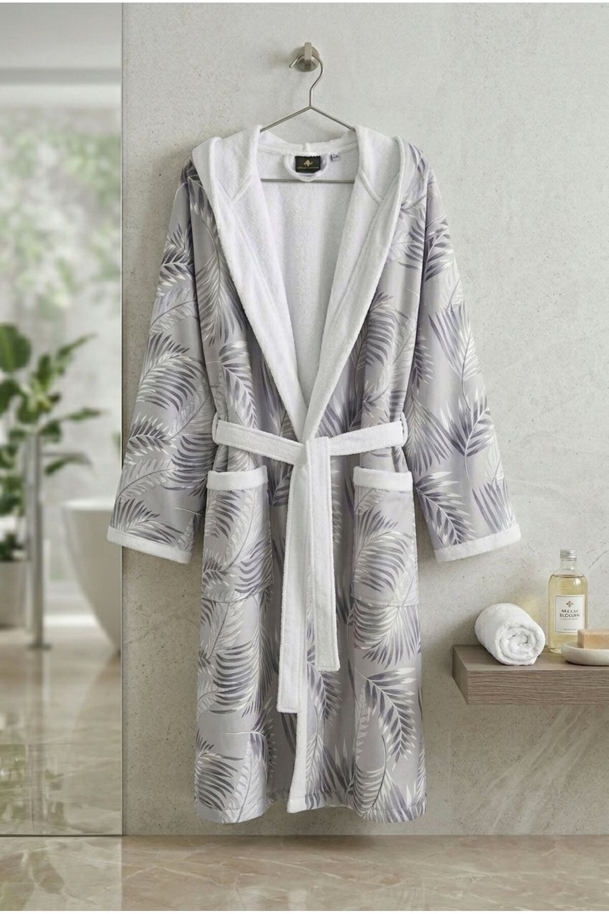 Modern Botanical Cotton Patterned Hooded Summer Bathrobe