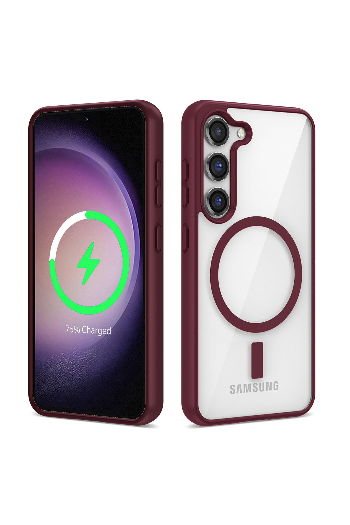 Galaxy S22 Plus Uyumlu Magsafe Wireless Şarj Özellikli Silikon TGCO Ege Kılıf-Koyu Kırmızı